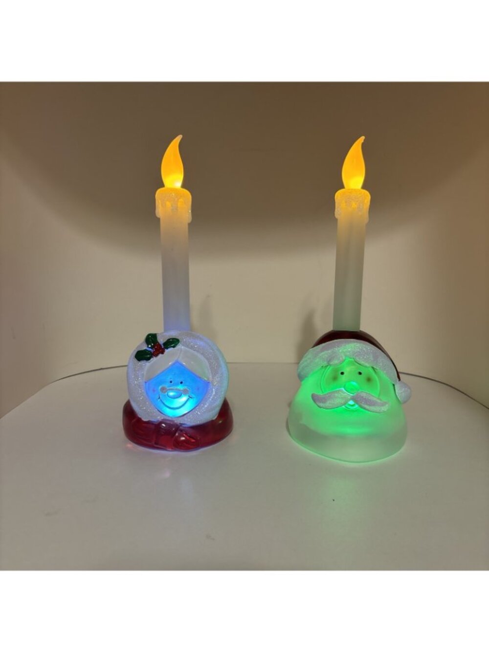 Frosted Acrylic Santa Mrs Santa Light Up Battery Candlesticks Flickering 9” - Picture 3 of 8